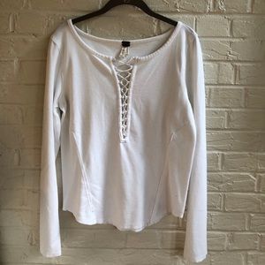 Free People white lace-up long sleeve shirt